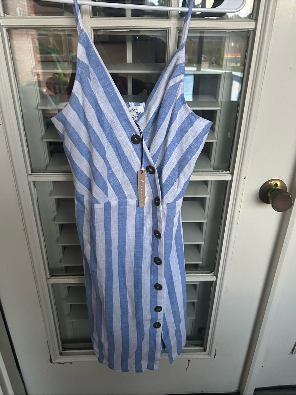 Love Tree Light Blue and White Striped Sundress with Buttons